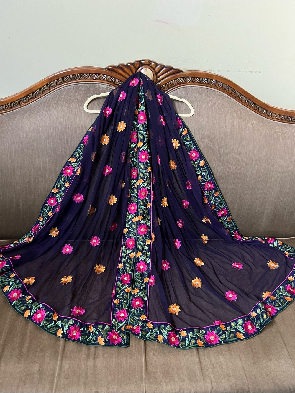 Embroidered purple shawl/ Scarg/ cover up Dupatta- Women's Accessory